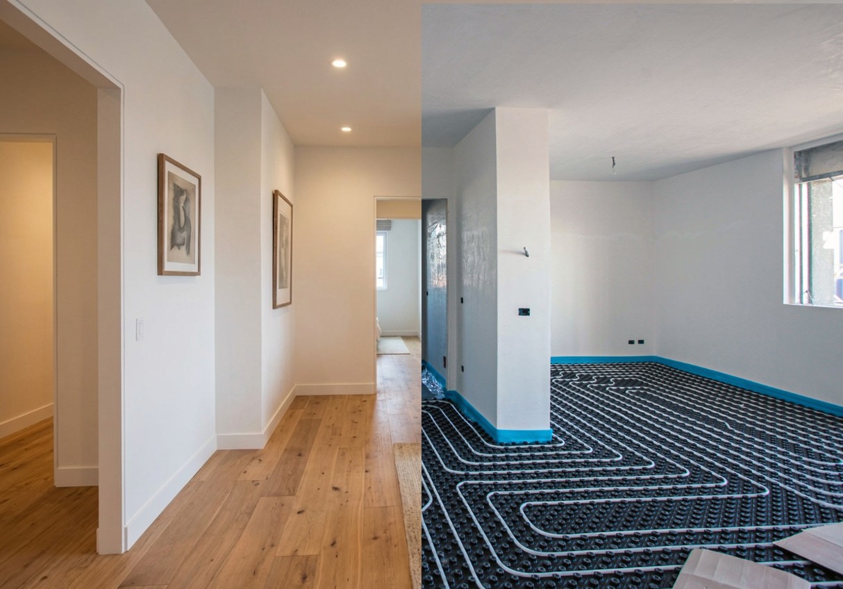 Before and after underfloor heating installation